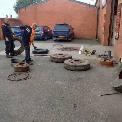 fixing tyres outside store